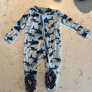 Posh Peanut shark print zippered footie 0-3 months